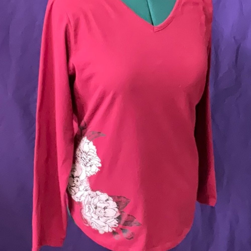 Women’s plus size graphic design v-neck long sleeve tee shirt, size 1X (14W-16W)